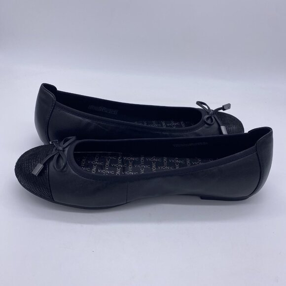 Vionic Minna Ballet Flats 9 Wide NO INSOLES Black Leather Croc Cap Toe Bow Shoes - Picture 9 of 11